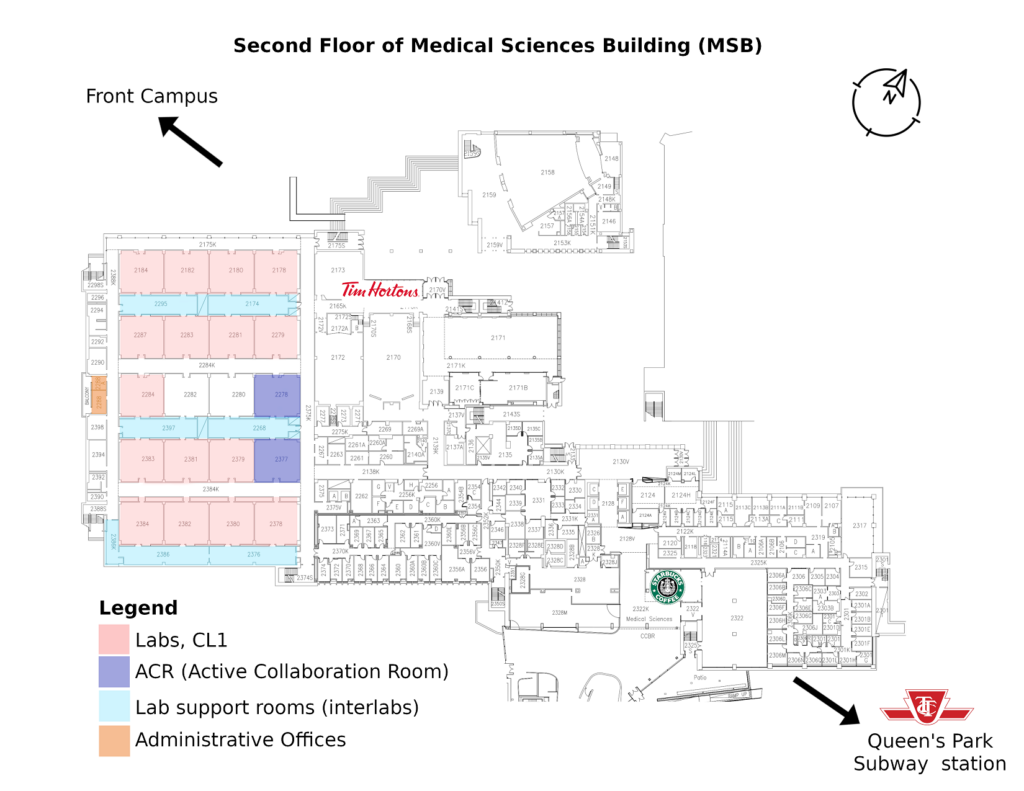 Floor map of second floor showing Division of Teaching Labs rooms.