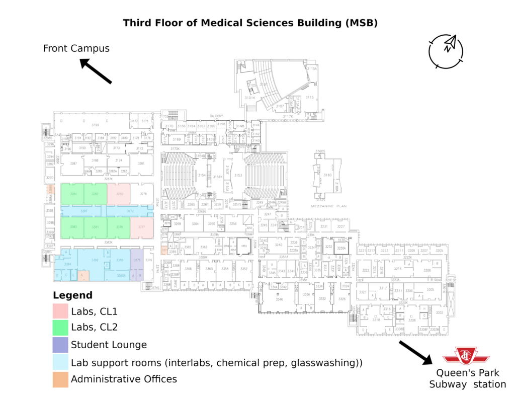 Floor map of third floor showing Division of Teaching Labs rooms.